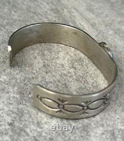 Vintage Native American Navajo Turquoise Hand Stamped THICK Sterling Bracelet