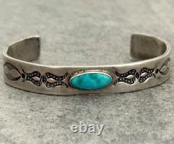 Vintage Native American Navajo Turquoise Ingot Silver Bracelet 7.25 in