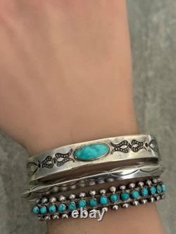 Vintage Native American Navajo Turquoise Ingot Silver Bracelet 7.25 in