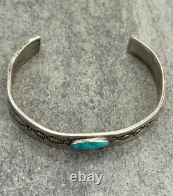 Vintage Native American Navajo Turquoise Ingot Silver Bracelet 7.25 in