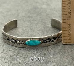 Vintage Native American Navajo Turquoise Ingot Silver Bracelet 7.25 in