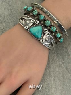 Vintage Native American Navajo Turquoise Ingot silver Bracelet 7 in