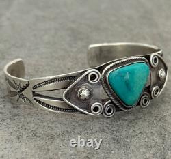Vintage Native American Navajo Turquoise Ingot silver Bracelet 7 in