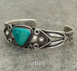 Vintage Native American Navajo Turquoise Ingot silver Bracelet 7 in