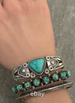 Vintage Native American Navajo Turquoise Ingot silver Bracelet 7 in