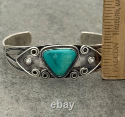 Vintage Native American Navajo Turquoise Ingot silver Bracelet 7 in