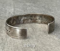 Vintage Native American Navajo Turquoise Inlay HAND TOOLED Sterling Bracelet 30g