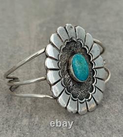 Vintage Native American Navajo Turquoise LARGE CONCHO Sterling Silver Bracelet