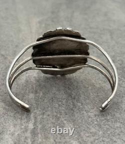 Vintage Native American Navajo Turquoise LARGE CONCHO Sterling Silver Bracelet
