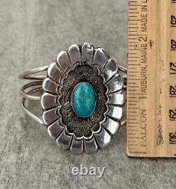 Vintage Native American Navajo Turquoise LARGE CONCHO Sterling Silver Bracelet