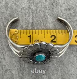Vintage Native American Navajo Turquoise LARGE CONCHO Sterling Silver Bracelet