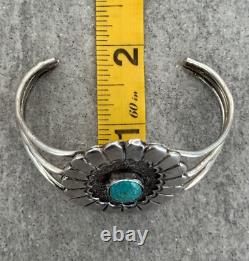 Vintage Native American Navajo Turquoise LARGE CONCHO Sterling Silver Bracelet
