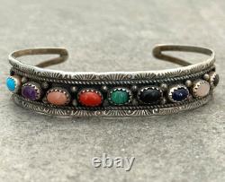 Vintage Native American Navajo Turquoise Multi stone Sterling Bracelet 6.75 in