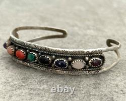 Vintage Native American Navajo Turquoise Multi stone Sterling Bracelet 6.75 in