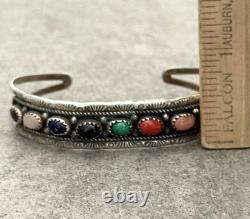 Vintage Native American Navajo Turquoise Multi stone Sterling Bracelet 6.75 in