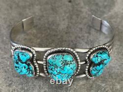 Vintage Native American Navajo Turquoise Nugget Sterling silver LARGE Bracelet