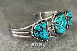 Vintage Native American Navajo Turquoise Nugget Sterling silver LARGE Bracelet