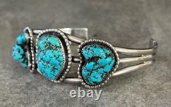 Vintage Native American Navajo Turquoise Nugget Sterling silver LARGE Bracelet