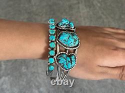 Vintage Native American Navajo Turquoise Nugget Sterling silver LARGE Bracelet