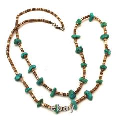 Vintage Native American Navajo Turquoise Nuggets Heishi Beads Shell Necklace 14