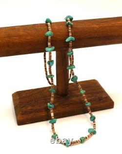 Vintage Native American Navajo Turquoise Nuggets Heishi Beads Shell Necklace 14