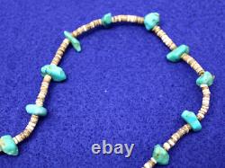 Vintage Native American Navajo Turquoise Nuggets Heishi Beads Shell Necklace 14