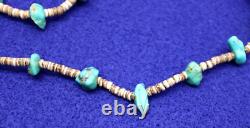 Vintage Native American Navajo Turquoise Nuggets Heishi Beads Shell Necklace 14