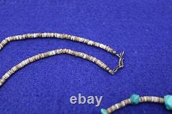 Vintage Native American Navajo Turquoise Nuggets Heishi Beads Shell Necklace 14
