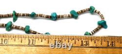 Vintage Native American Navajo Turquoise Nuggets Heishi Beads Shell Necklace 14