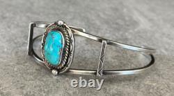 Vintage Native American Navajo Turquoise Pyrite Sterling silver Bracelet SIGNED