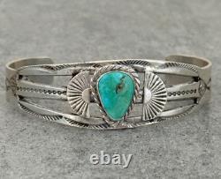 Vintage Native American Navajo Turquoise SPLIT SHANK Sterling Bracelet 6.5 in