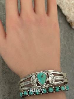 Vintage Native American Navajo Turquoise SPLIT SHANK Sterling Bracelet 6.5 in