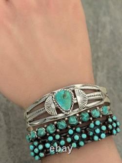 Vintage Native American Navajo Turquoise SPLIT SHANK Sterling Bracelet 6.5 in