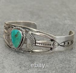 Vintage Native American Navajo Turquoise SPLIT SHANK Sterling Bracelet 6.5 in