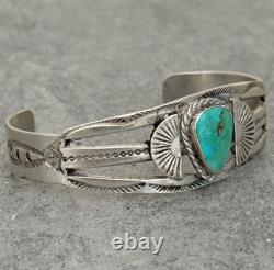 Vintage Native American Navajo Turquoise SPLIT SHANK Sterling Bracelet 6.5 in