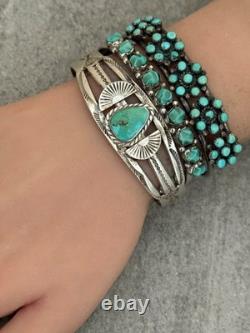 Vintage Native American Navajo Turquoise SPLIT SHANK Sterling Bracelet 6.5 in