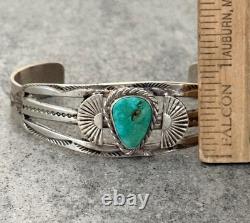 Vintage Native American Navajo Turquoise SPLIT SHANK Sterling Bracelet 6.5 in