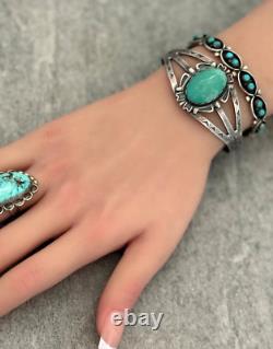 Vintage Native American Navajo Turquoise Split Shank Sterling silver Bracelet