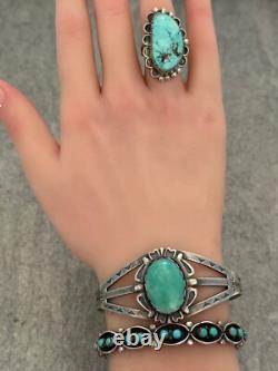 Vintage Native American Navajo Turquoise Split Shank Sterling silver Bracelet