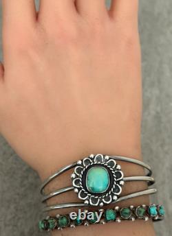 Vintage Native American Navajo Turquoise Sterling Silver Bracelet 6.6 in