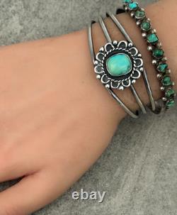 Vintage Native American Navajo Turquoise Sterling Silver Bracelet 6.6 in