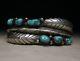 Vintage Native American Navajo Turquoise Sterling Silver Leaf Cuff Bracelet