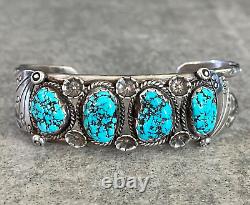Vintage Native American Navajo Turquoise Sterling silver Blossom Bracelet Signed