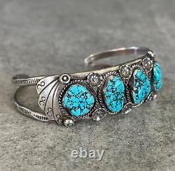 Vintage Native American Navajo Turquoise Sterling silver Blossom Bracelet Signed