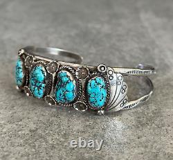 Vintage Native American Navajo Turquoise Sterling silver Blossom Bracelet Signed