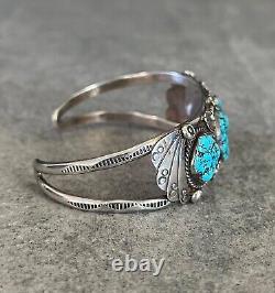 Vintage Native American Navajo Turquoise Sterling silver Blossom Bracelet Signed