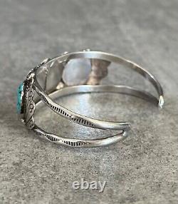 Vintage Native American Navajo Turquoise Sterling silver Blossom Bracelet Signed