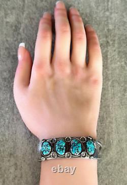 Vintage Native American Navajo Turquoise Sterling silver Blossom Bracelet Signed
