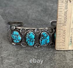 Vintage Native American Navajo Turquoise Sterling silver Blossom Bracelet Signed