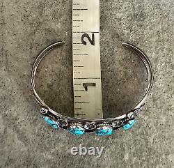 Vintage Native American Navajo Turquoise Sterling silver Blossom Bracelet Signed